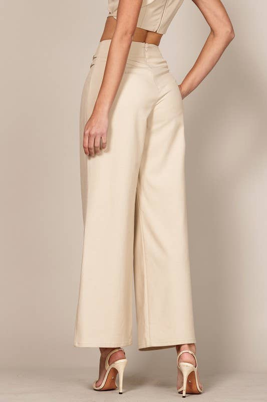 GIANNA LINEN PANTS WITH DAINTY DOUBLE SIDE STRAP DETAIL