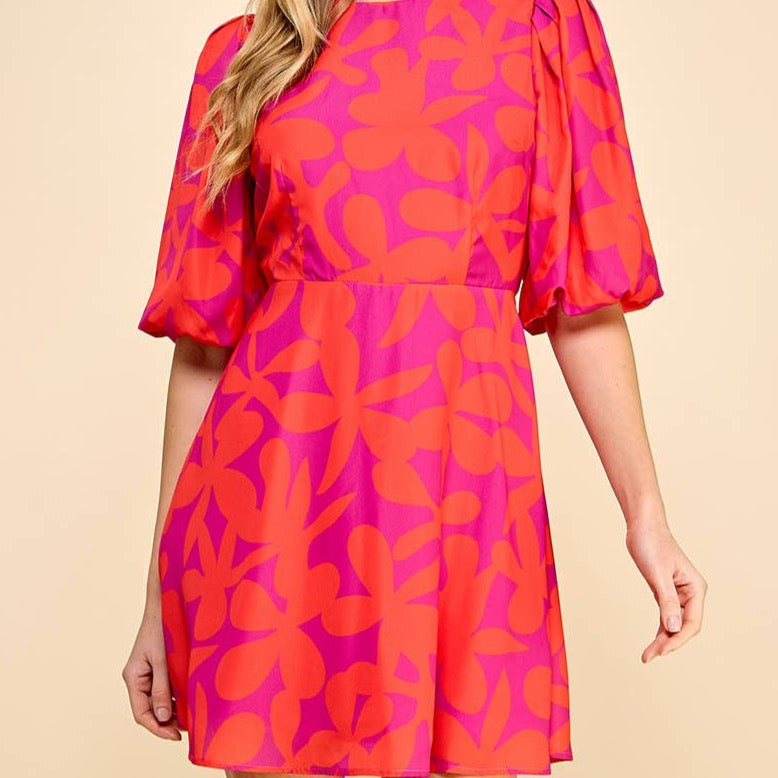 Lollie Puff Sleeve Dress: S / Fuchsia