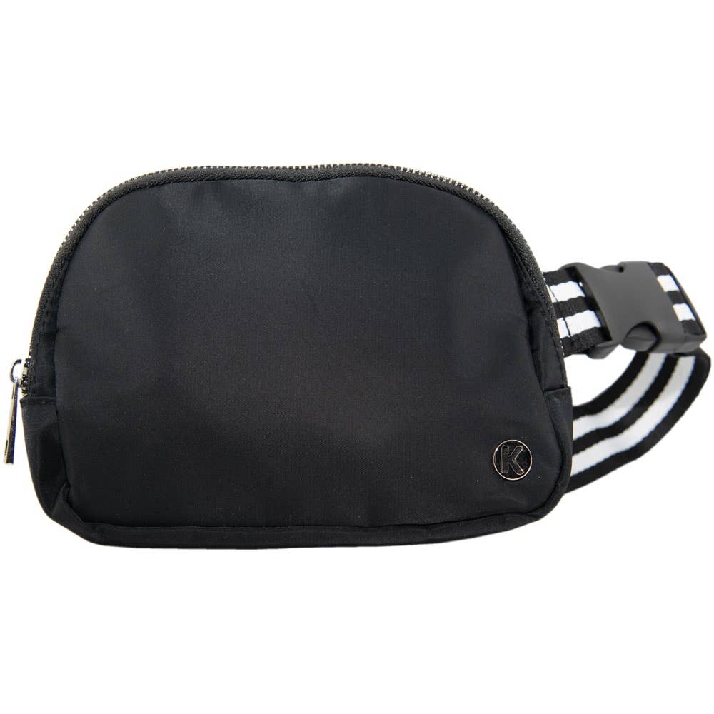 Black Solid Belt Bag with Striped Stra