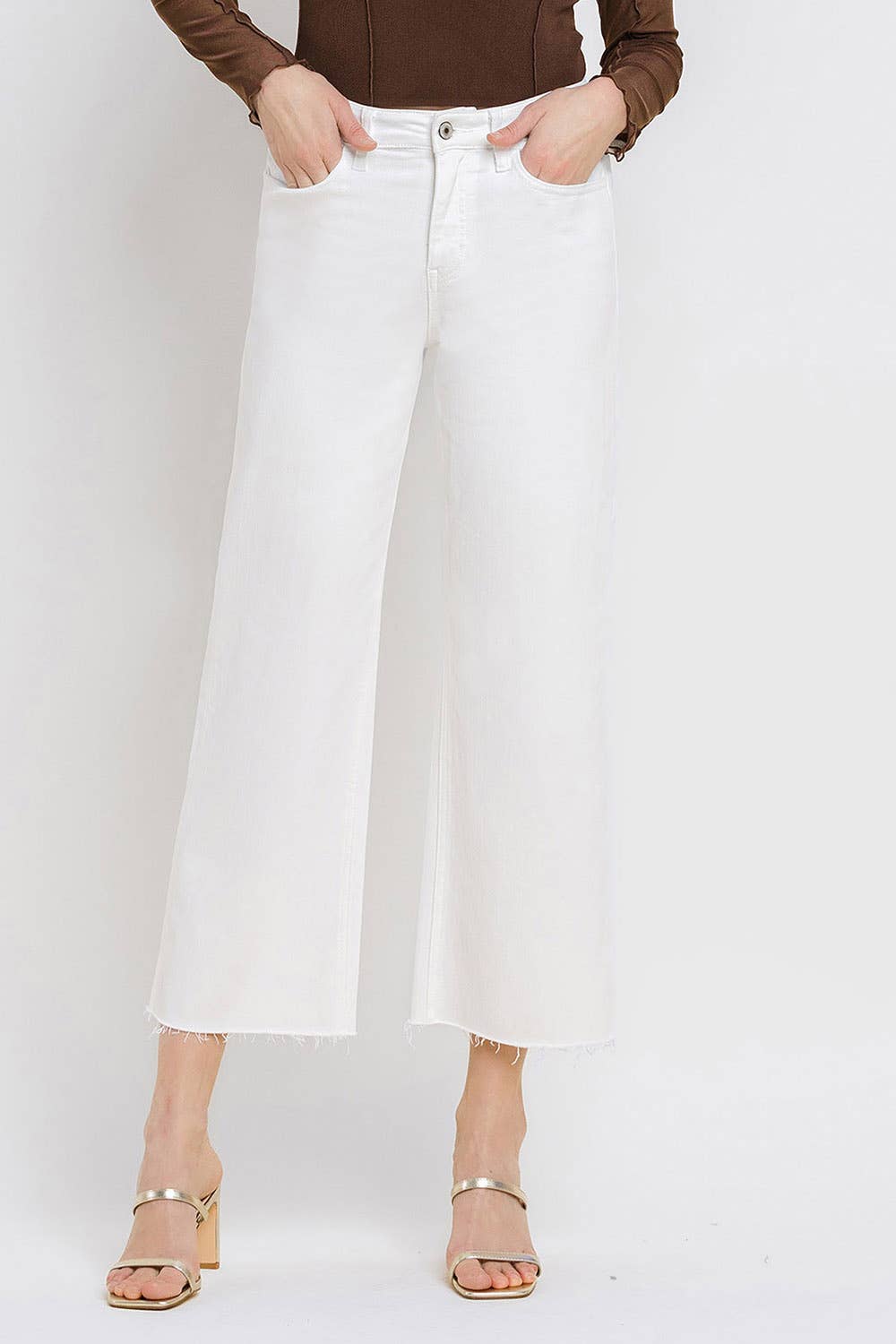 VERVET by FLYING MONKEY - HIGH RISE CROP WIDE LEG JEANS T5894WH: OPTIC WHITE / 31