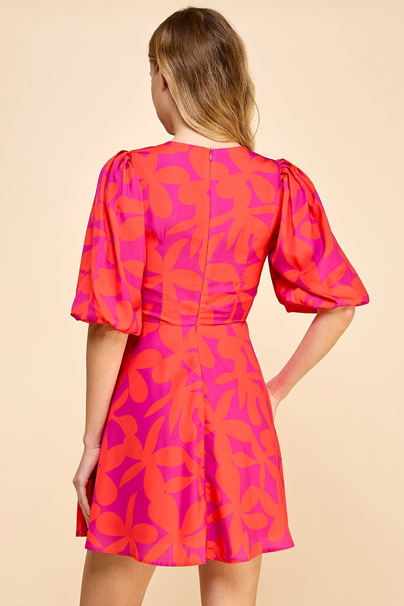 Lollie Puff Sleeve Dress: S / Fuchsia