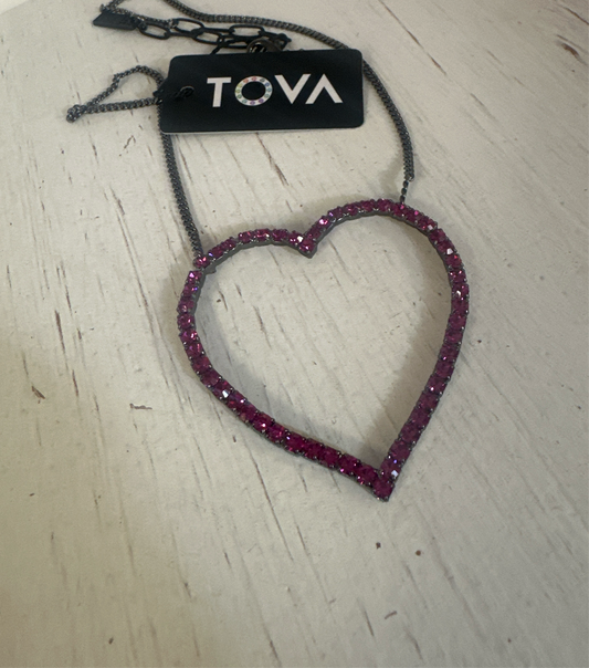 Pink Open Heart Necklace in Gunmetal