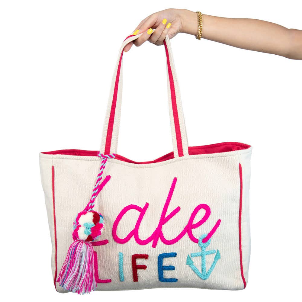 Lake Life Tote Bag: OS / Beige Canvas