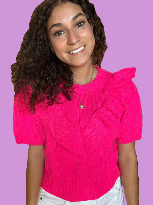 Shocking Pink Ruffle Sweater