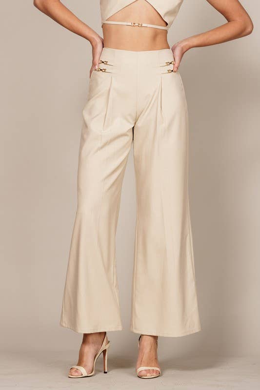 GIANNA LINEN PANTS WITH DAINTY DOUBLE SIDE STRAP DETAIL