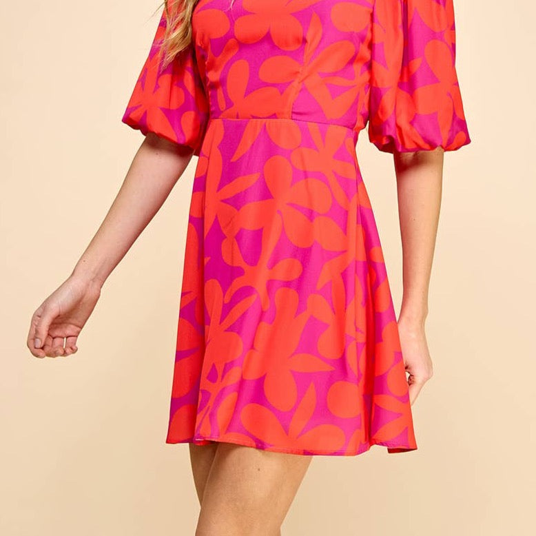 Lollie Puff Sleeve Dress: S / Fuchsia