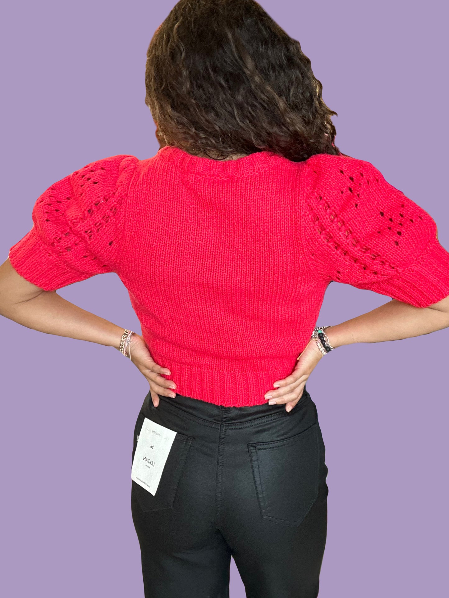 Red Puff Sleeve Sweater