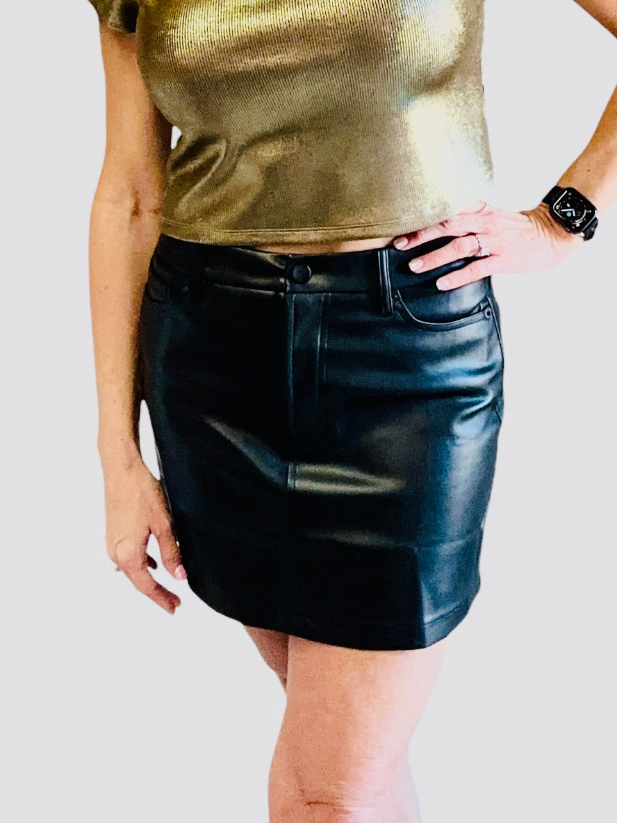 Tessa Black Leather Mini Skirt