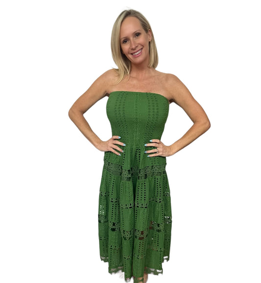 Martha's Eyelet Lace Tube Dress Martha's Vineyard Green