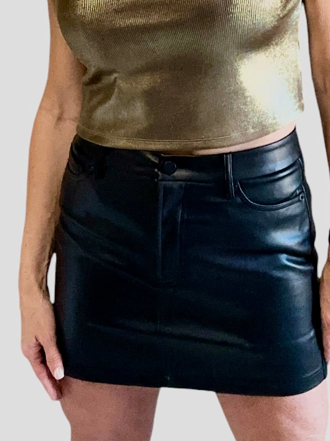 Tessa Black Leather Mini Skirt