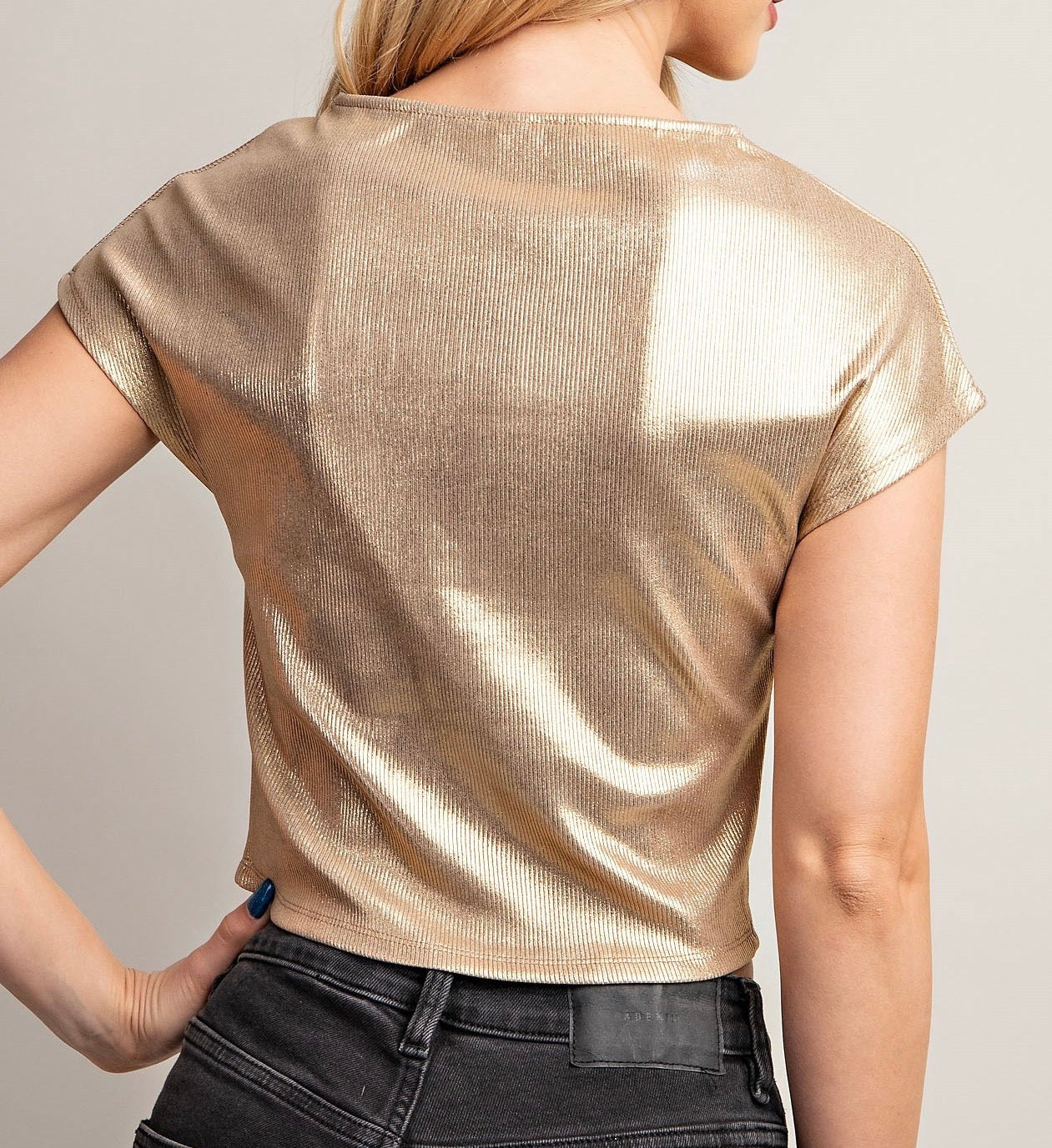 Silvia Gold Short Sleeve Crop Top