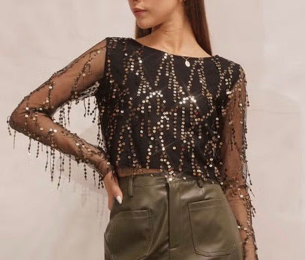 Fringe sequin top