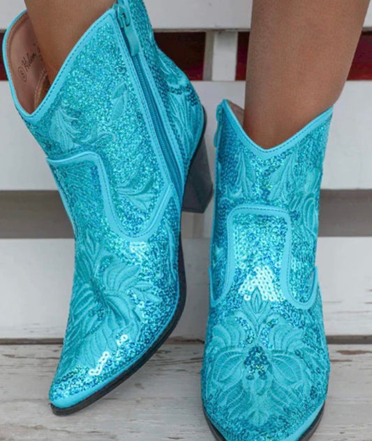 Turquoise Sequin Bootie