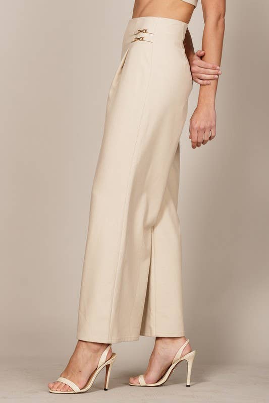 GIANNA LINEN PANTS WITH DAINTY DOUBLE SIDE STRAP DETAIL