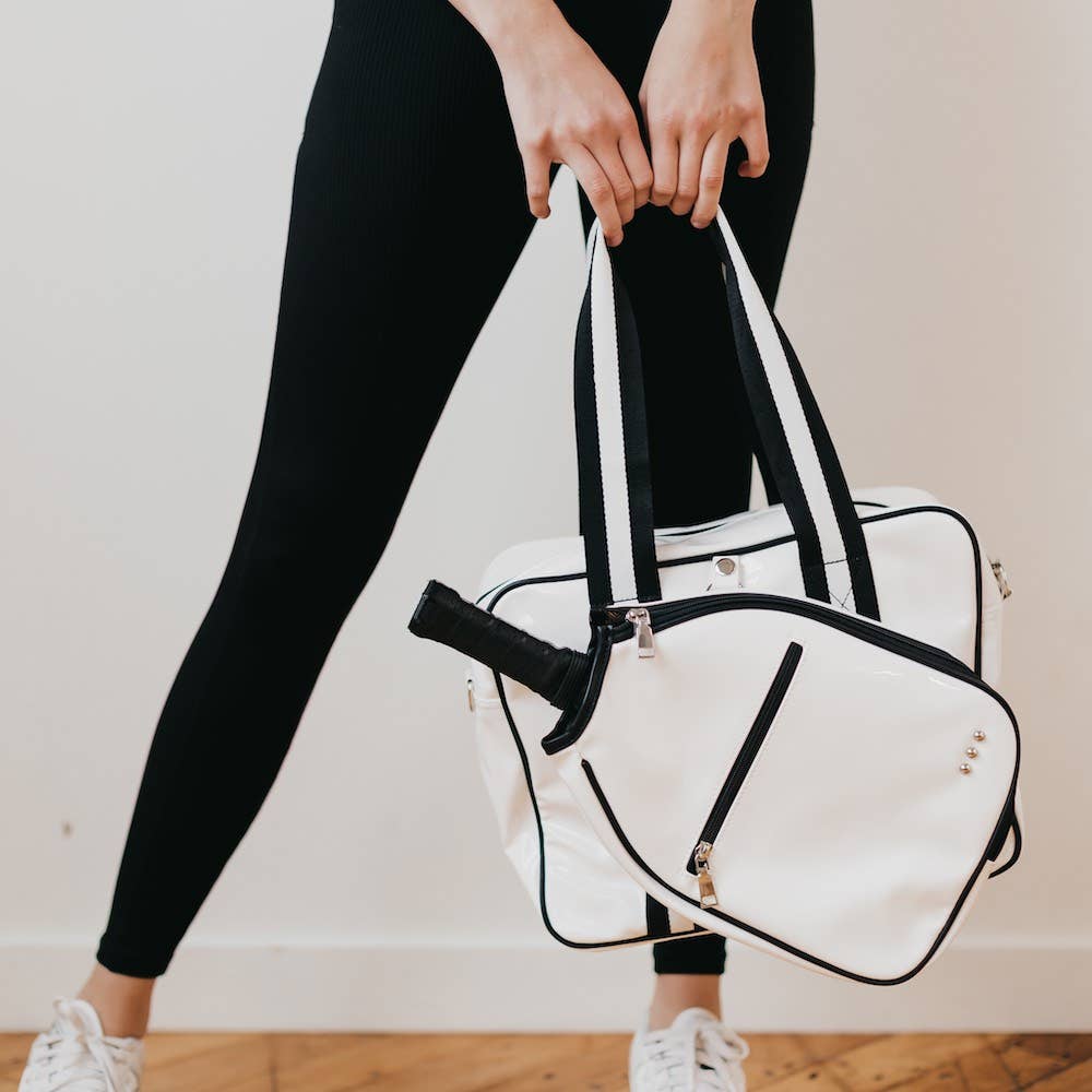 Pretty Simple - Poppy Patent Pickleball Bag: White