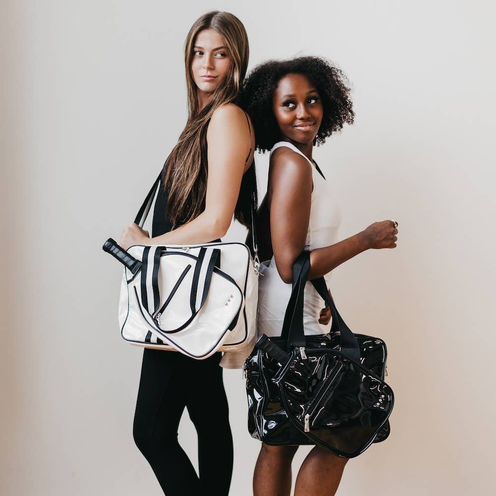 Pretty Simple - Poppy Patent Pickleball Bag: White