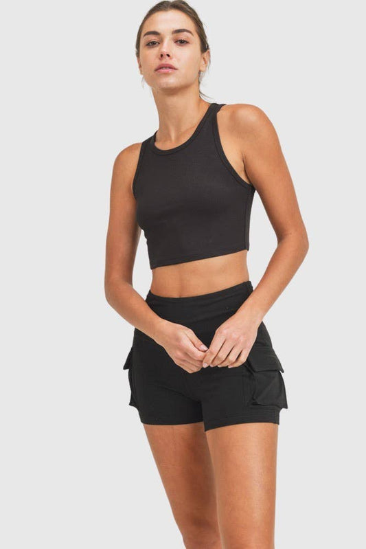 Micro-Ribbed Cropped Racer Athleisure Tank Top