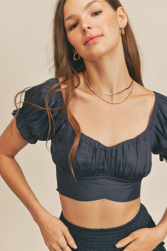 MEL TOP/ Silky Cropped Back Tie Top