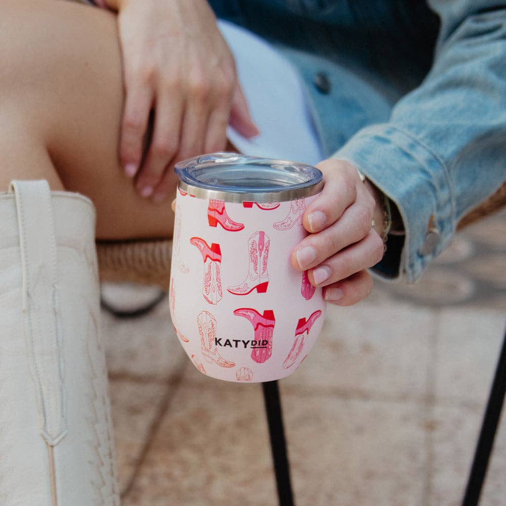 Light Pink Western Boots Stemless WINE TUMBLER Cup: Light Pink