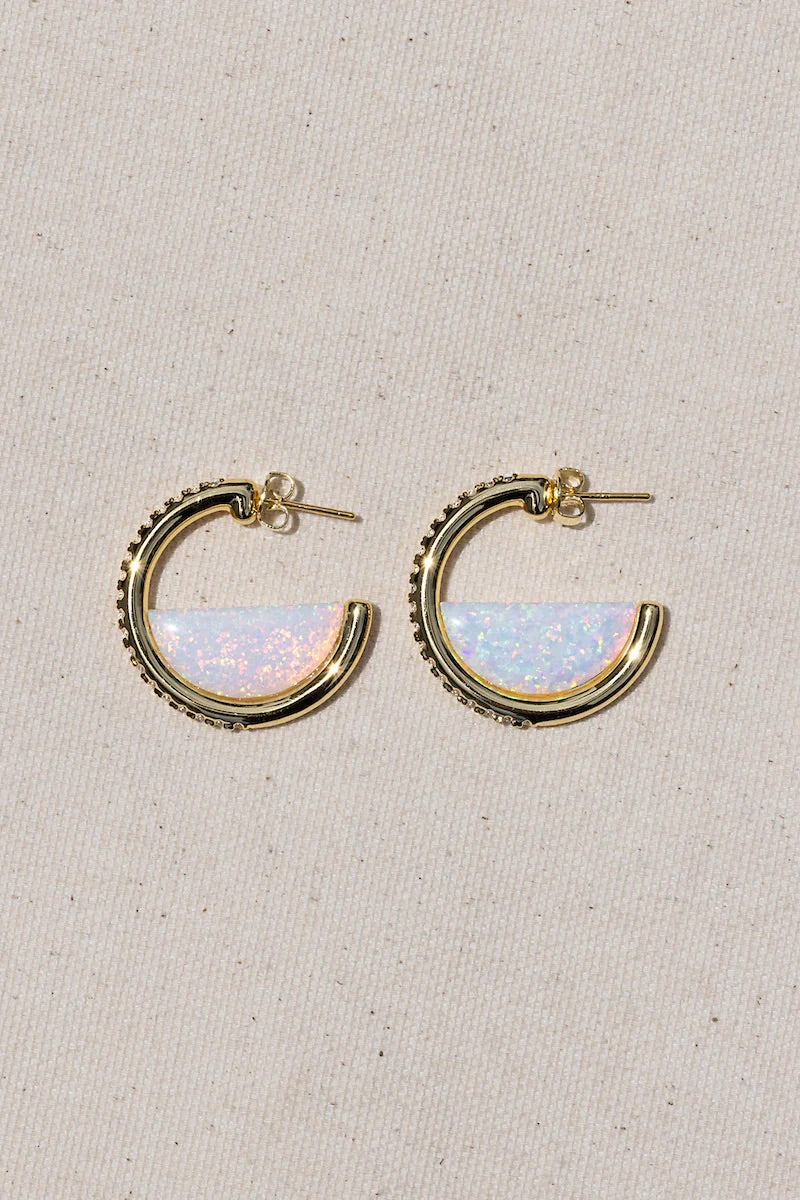 Galileo Hoops 14K gold Vermeil White Opal