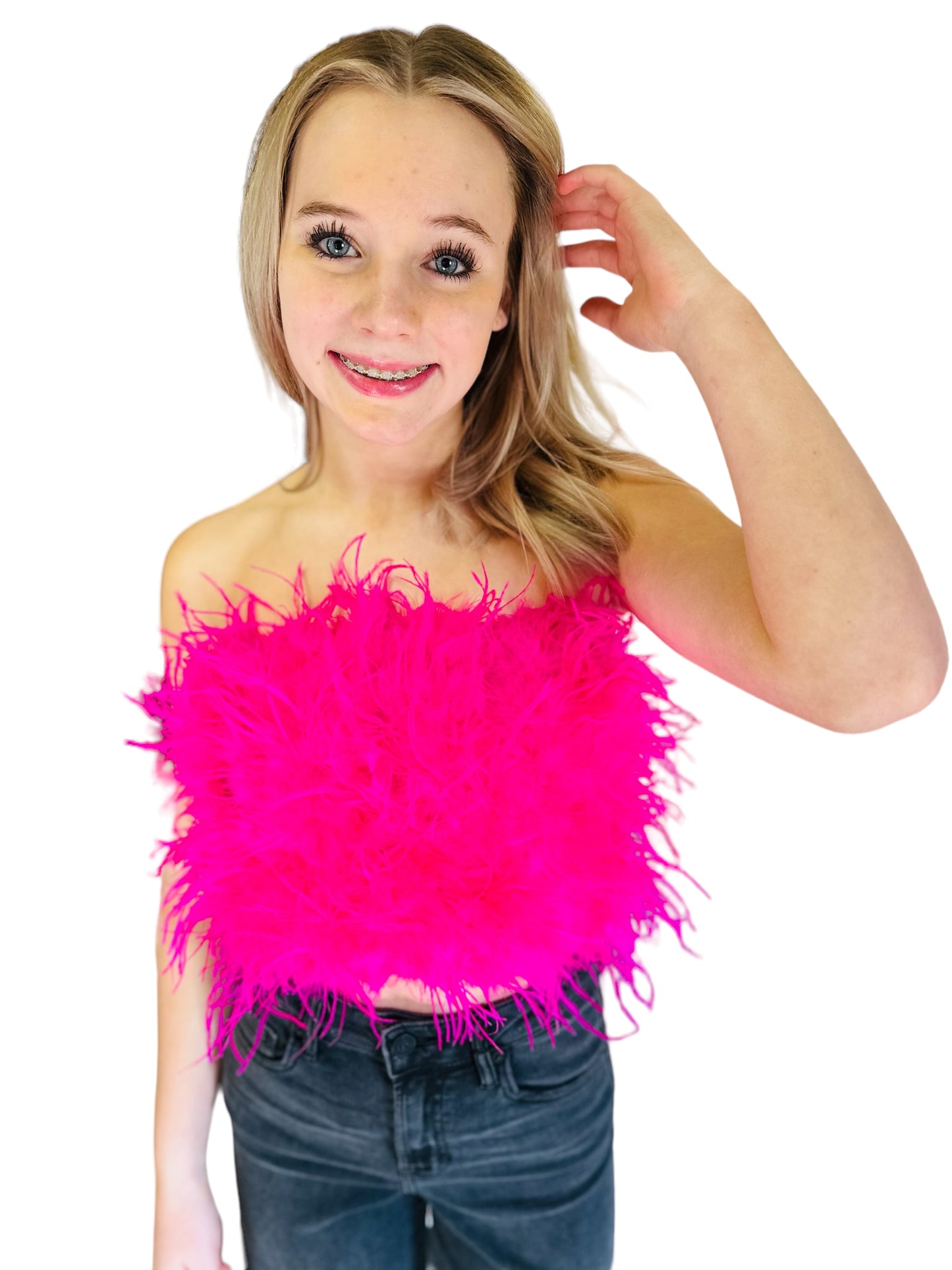 Fancy Hot Pink Feather Top