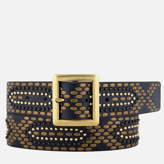 Daya Studded Leather Belt with Square Buckle